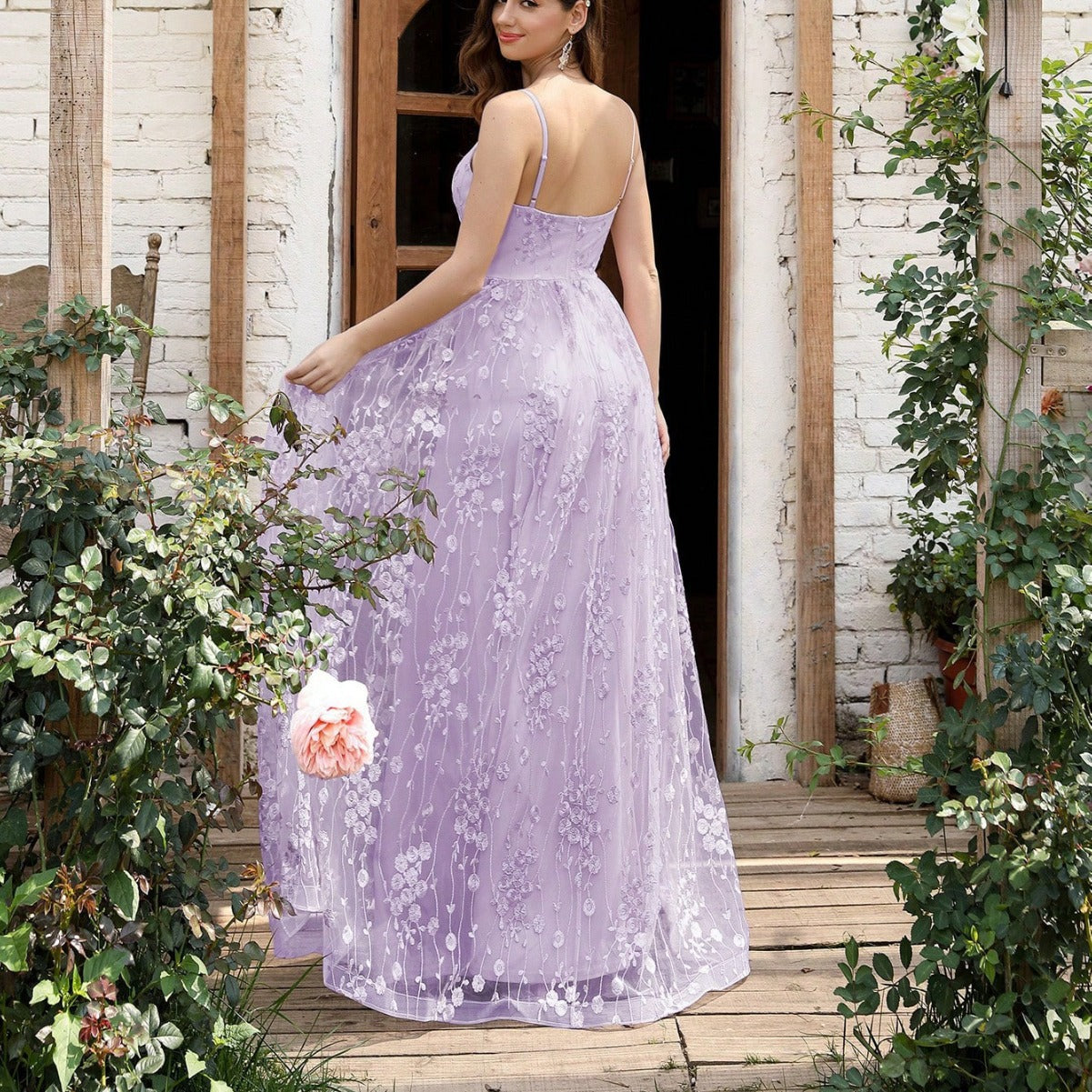 V-neck suspender evening dress tiktok mesh embroidery backless elegant evening dress prom dress party dress bridesmaid dress