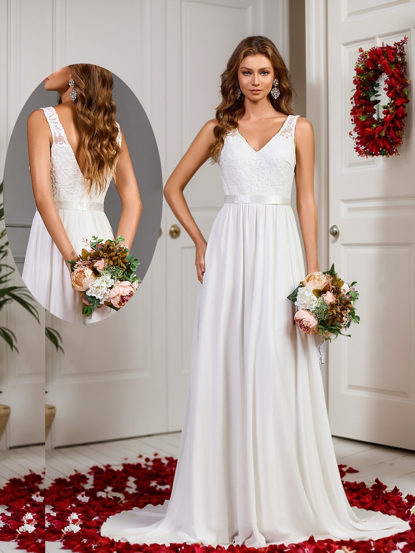 New Sleeveless Wedding Dress with Long Train and Swing Ball Gown