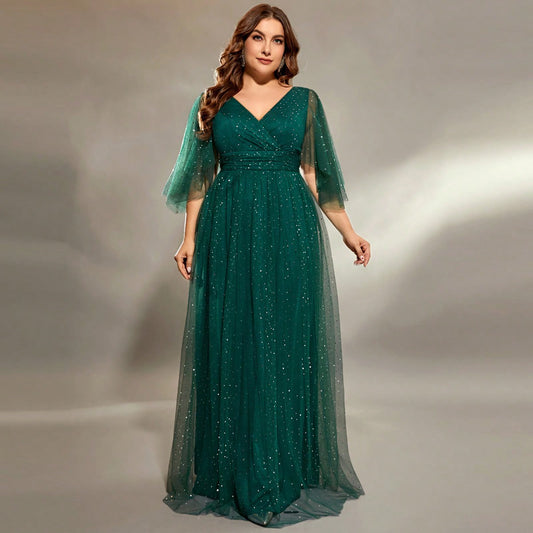 European and American cross-border new evening dress plus size long sexy loose dance party wedding waist dress
