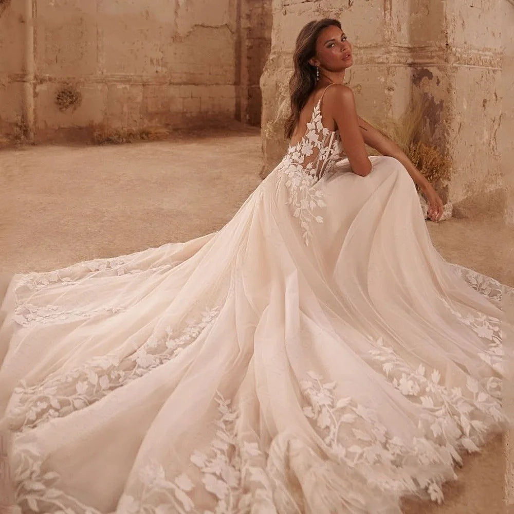 Strapless Bridal Wedding Dress Outdoor Church Wedding Trailing Wedding Dress