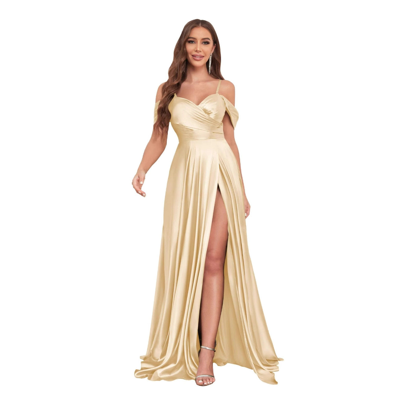 French evening dress one-shoulder celebrity cross-border slim-fit female temperament dress silky satin dress