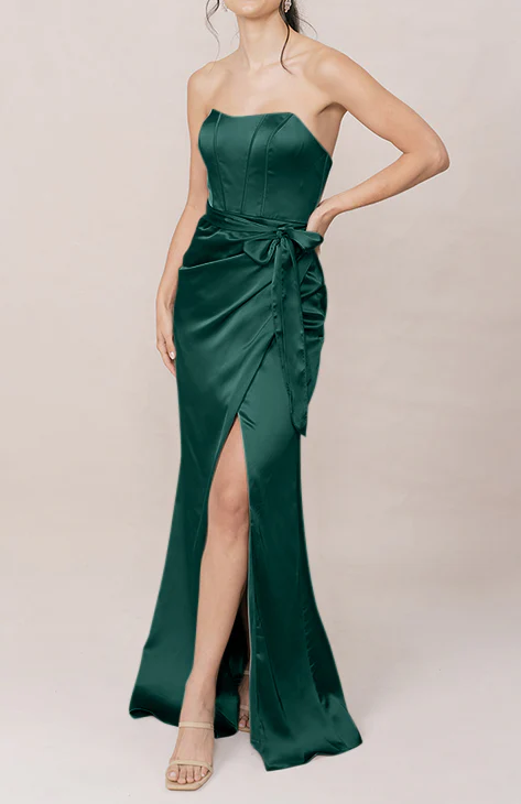 Sheath beading flow satin dress high-end exquisite light luxury celebrity evening dress waisted temperament long skirt