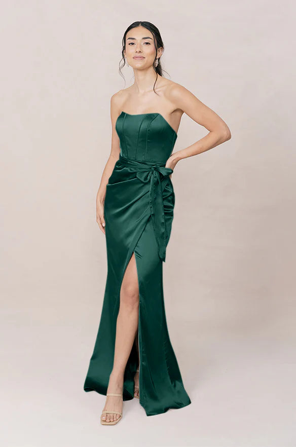 Sheath beading flow satin dress high-end exquisite light luxury celebrity evening dress waisted temperament long skirt