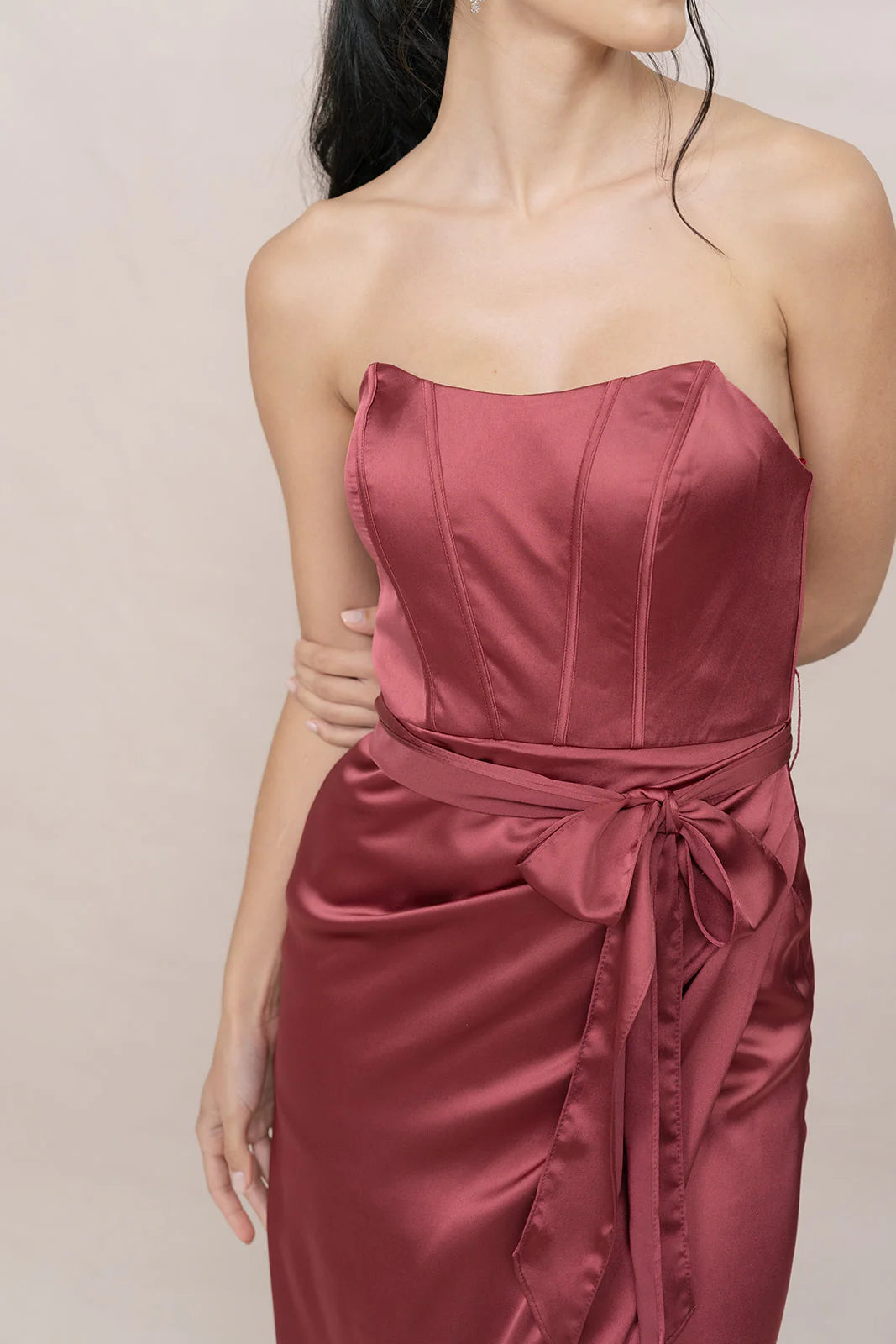 Sheath beading flow satin dress high-end exquisite light luxury celebrity evening dress waisted temperament long skirt