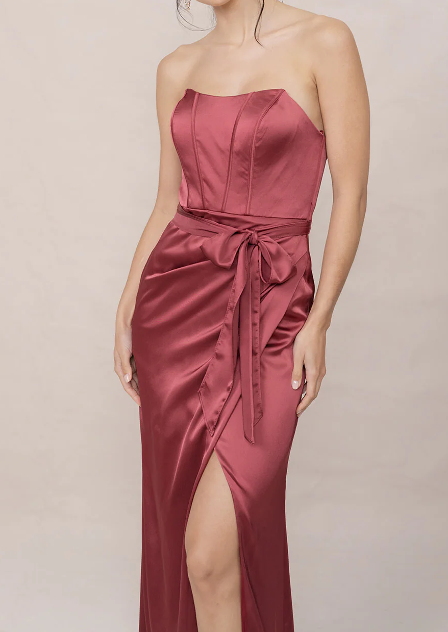 Sheath beading flow satin dress high-end exquisite light luxury celebrity evening dress waisted temperament long skirt
