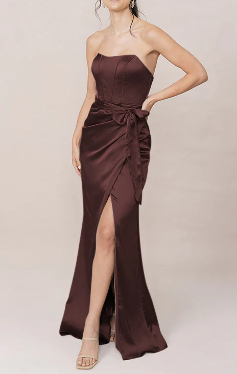 Sheath beading flow satin dress high-end exquisite light luxury celebrity evening dress waisted temperament long skirt