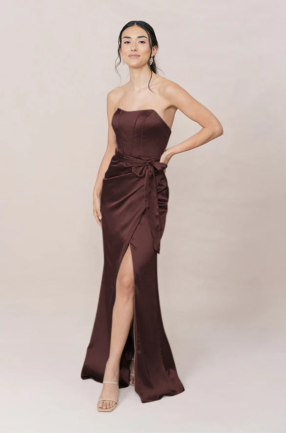 Sheath beading flow satin dress high-end exquisite light luxury celebrity evening dress waisted temperament long skirt