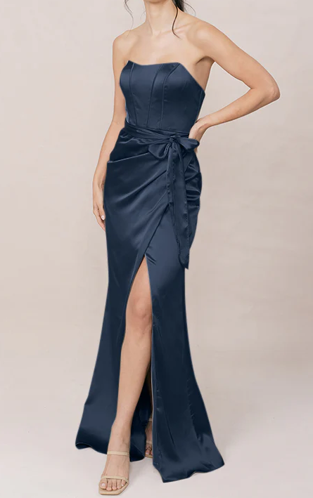 Sheath beading flow satin dress high-end exquisite light luxury celebrity evening dress waisted temperament long skirt