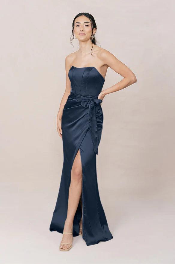 Sheath beading flow satin dress high-end exquisite light luxury celebrity evening dress waisted temperament long skirt