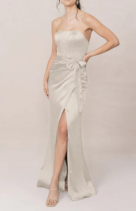 Sheath beading flow satin dress high-end exquisite light luxury celebrity evening dress waisted temperament long skirt