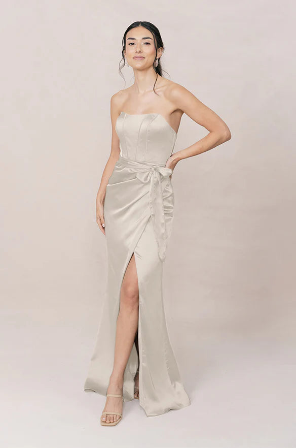 Sheath beading flow satin dress high-end exquisite light luxury celebrity evening dress waisted temperament long skirt