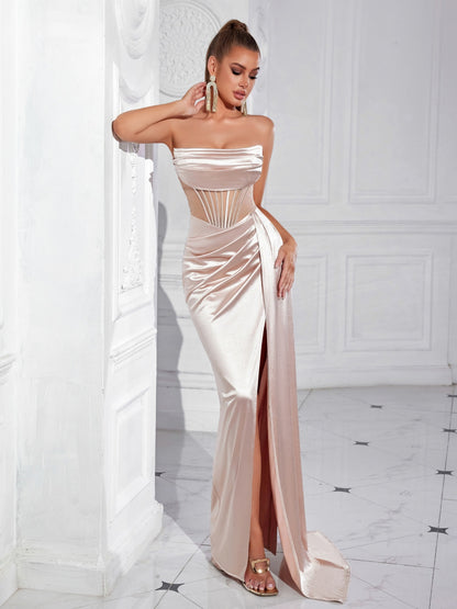 Strapless dress for weddings and banquets, perfect for showing off your figure with three-dimensional cutting