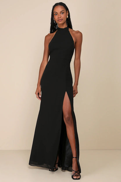 French senior sexy chain neck dress female spring and summer temperament celebrity party evening dress package hip long skirt