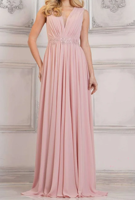 Slate Blue V-Neck Chiffon A-Line Dress Expertly Designed For Female With High-Quality Chiffon