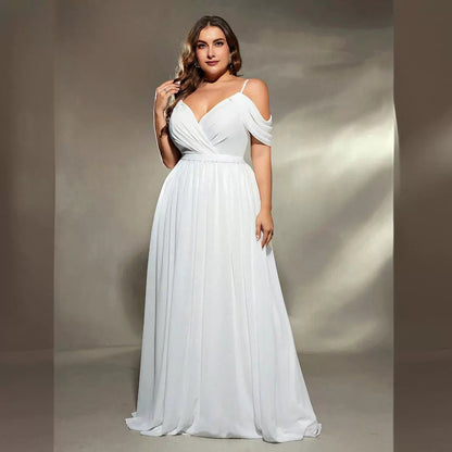 White off-the-shoulder evening dress bridesmaids