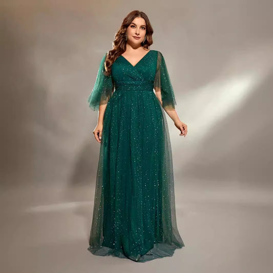 European and American cross-border new evening dress plus size long sexy loose dance party wedding waist dress