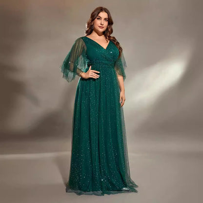 European and American cross-border new evening dress plus size long sexy loose dance party wedding waist dress