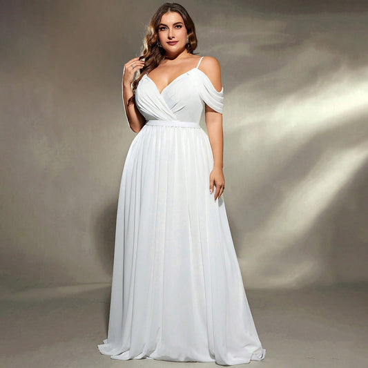 White off-the-shoulder evening dress bridesmaids