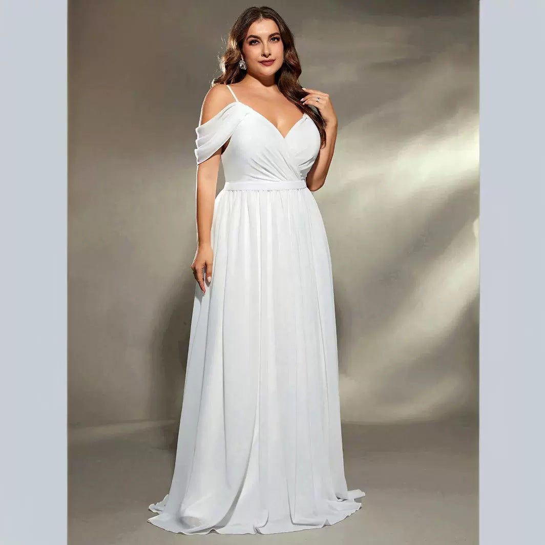 White off-the-shoulder evening dress bridesmaids