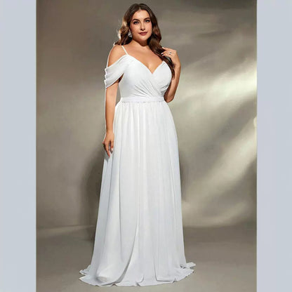 White off-the-shoulder evening dress bridesmaids