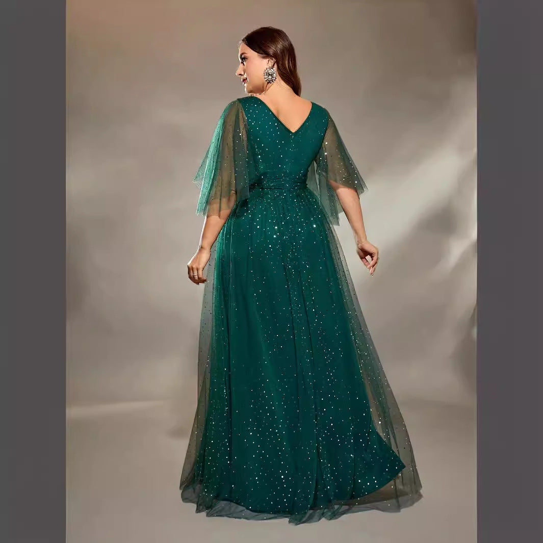 European and American cross-border new evening dress plus size long sexy loose dance party wedding waist dress