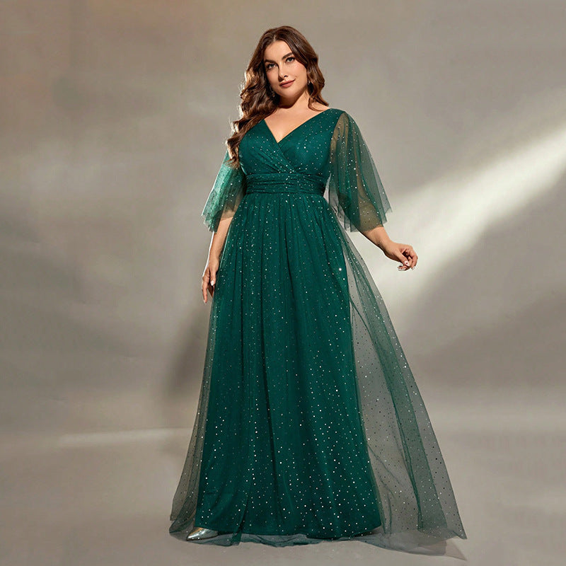 European and American cross-border new evening dress plus size long sexy loose dance party wedding waist dress
