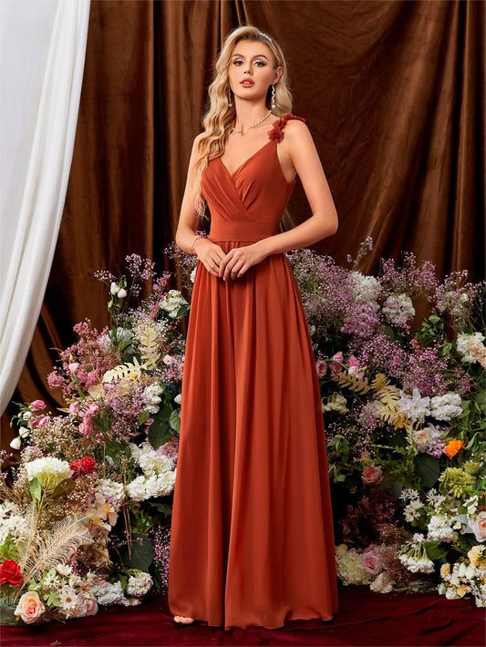 V-neck halter evening dress with lace pleats and open back sexy party dress bridesmaid dress