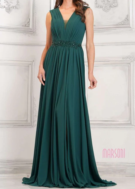 Slate Blue V-Neck Chiffon A-Line Dress Expertly Designed For Female With High-Quality Chiffon